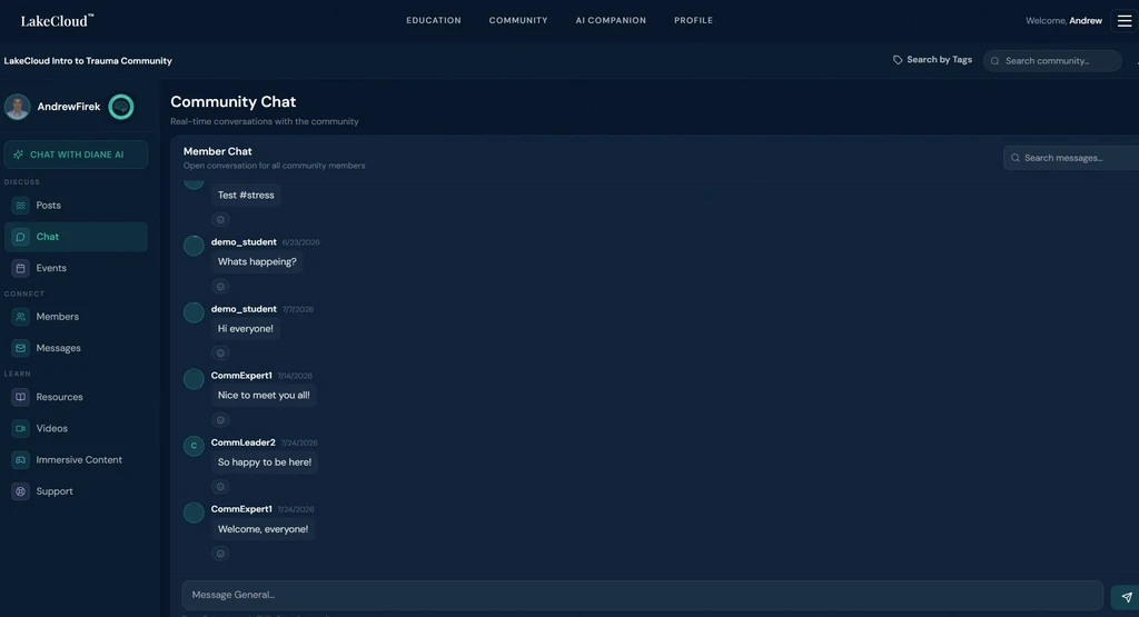 LakeCloud Community Chat with conversations between members