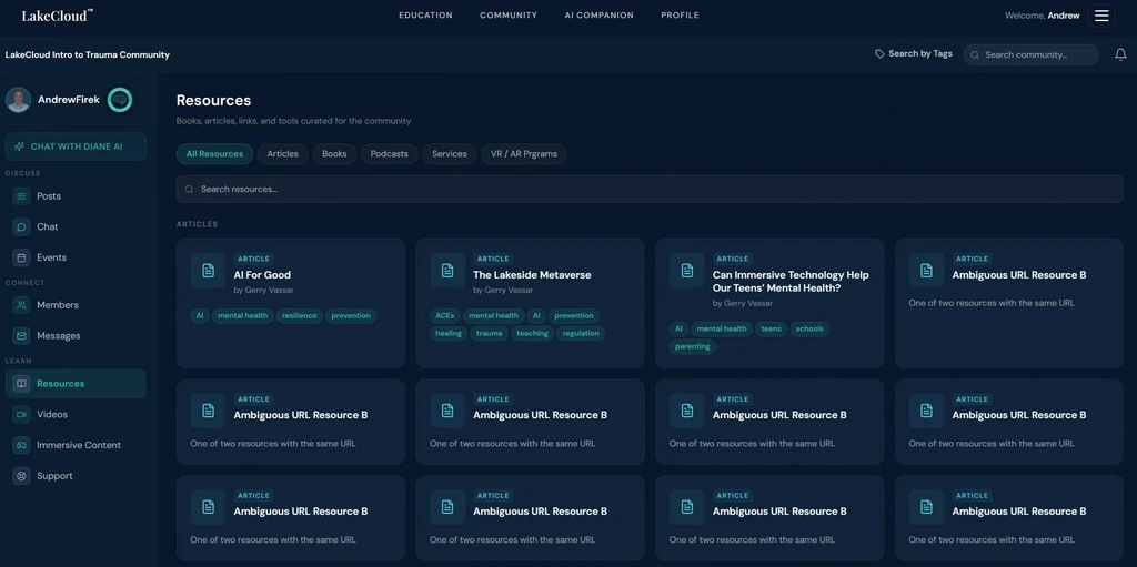 LakeCloud Community resource library with articles and learning materials